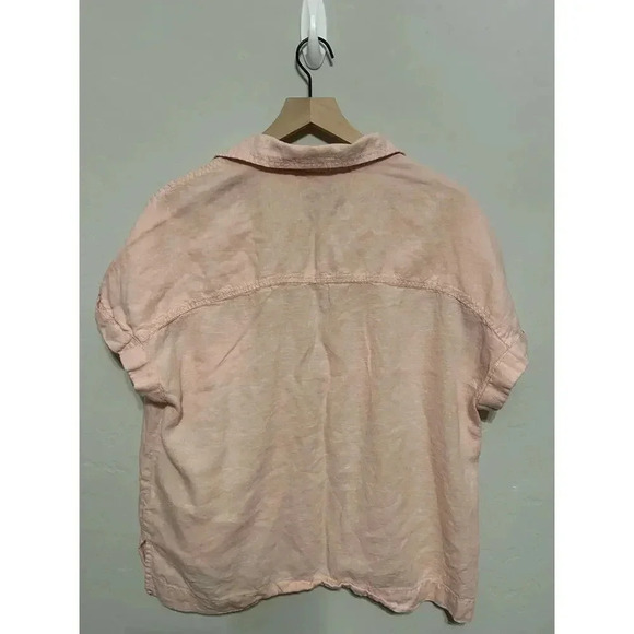 Lola River Linen Tencel Blend Blush Cropped Button Up L - Picture 6 of 9